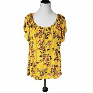 Torrid size 1 (approx 1X) Yellow Floral Crepe Ruffle Off Shoulder Top